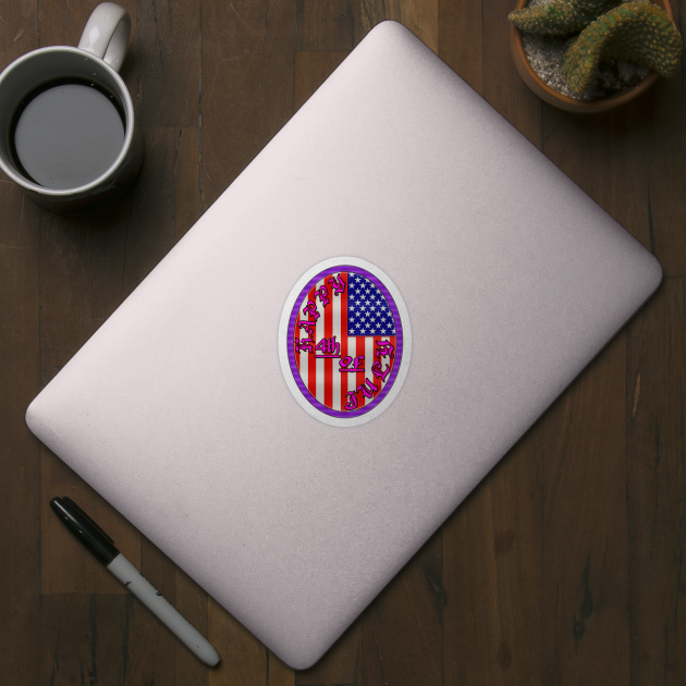 Happy 4th of July Flag Design - Fourth of July US American Flag Pendent Emblem - Purple Ring, Pink Letters by CDC Gold Designs